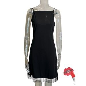 Vintage Pulse Mini Dress Large Black Whimsigoth Party Beaded Cocktail